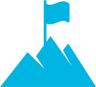 blue mountain with flag at the top