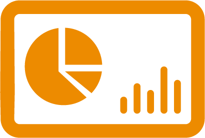 Orange box with charts and graphs representing a slideshow presentation