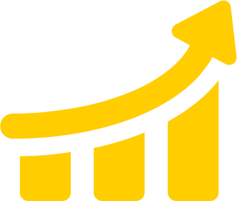 Yellow graph with arrow representing the growth