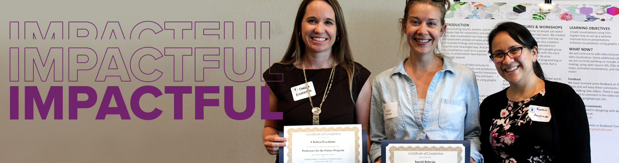 Three PFTF fellows proudly show their certificate of completion 